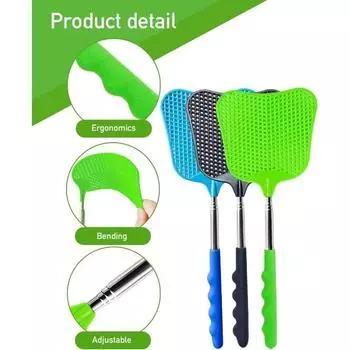 Мухобойка, прочная пластиковая телескопическая мухобойка, большая мухобойка с ручкой из нержавеющей стали для использования в помещении и на открытом воздухе оранжевый