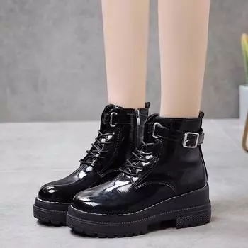 Mujer Fashion Platform Shoes Women Punk Black Gothic Ankle Boots Womens Platform Wedge Lace Up Motorcycle Boots 896 7 чёрный