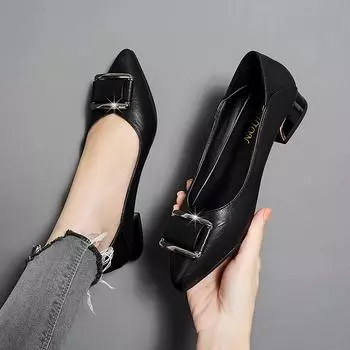 Mujeres Tacones Altos женские модные черно-белые разноцветные туфли высокого качества на квадратном каблуке для вечеринок элегантные туфли-лодочки 34 чёрный