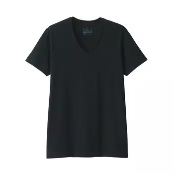 MUJI без боковых швов FAA33A3S Черный S-образный вырез с короткими рукавами Футболка мужская 3-х предметная чёрный