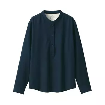 MUJI Блузка из фланели с воротником-стойкой и длинными рукавами BC2KGA4A Темно-синяя XS Женская Двусторонняя Женская Женская