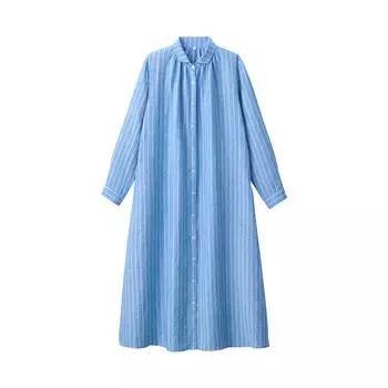 MUJI льняное платье-рубашка с длинным рукавом BC2IFA4S в синюю полоску XS Женское Женское Женское
