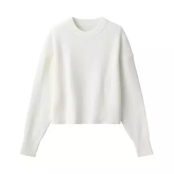 MUJI Моющийся ребристый короткий свитер с круглым вырезом BA1OQA4S Off White XL Женский Женский Женский