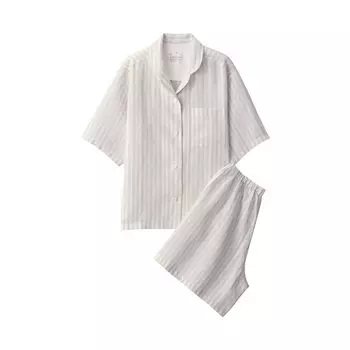 MUJI Naturally Derived Cool Touch Lyocell Hemp Пижама с короткими рукавами FDB06A3S Светло-серая полосатая S Женская