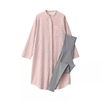 MUJI Pajama No Side Double Gauze Pink Check Maternity M Set, Seams, Pajamas, Women s FGD01A3A,