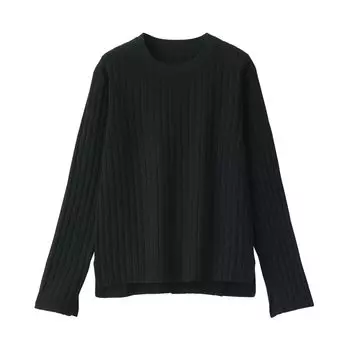 MUJI ребристый свитер с круглым вырезом из соевого волокна BA1OFA4S черный S женский женский женский чёрный