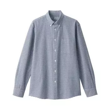 MUJI рубашка стираная оксфордская рубашка на пуговицах с длинным рукавом ACA60A3A темно-синяя клетка S мужская мужская