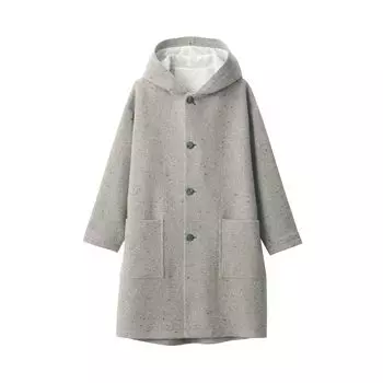 MUJI шерстяное пальто с капюшоном и саржевым переплетением BG1R1A4A серое M женское женское женское серый
