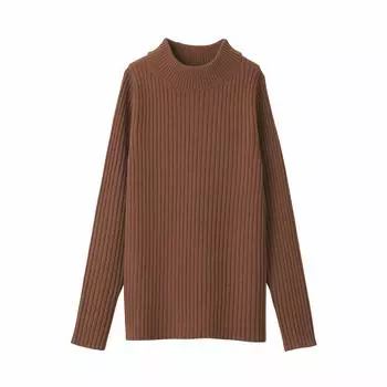 MUJI Толстый ребристый свитер с высоким воротом, который можно стирать и который уменьшает раздражение шеи XS Brick 44180334 Женский