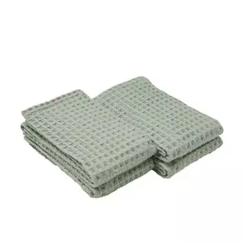 MUJI Waffle Face Towel, Set of 4, 34 x 85cm, Smoky Green/Smooth to the touch 83921507