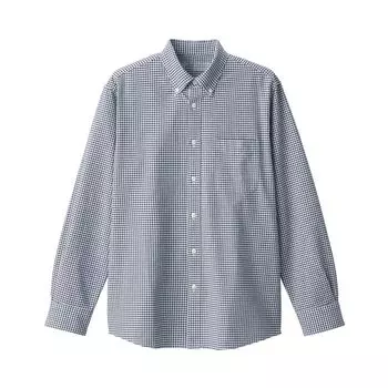 MUJI Washed Oxford Button Down рубашка с длинным рукавом ACA60A4S Navy Check S Мужская Мужская Мужская