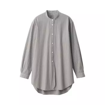 MUJI Washed Wide Stand Collar Long Sleeve Long Shirt BC2JYA4A Grayish Brown Stripe XL Womens Womens Womens