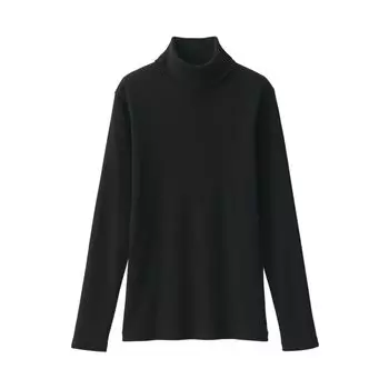 MUJI Women s Ribbed Turtleneck Long Sleeve T-Shirt Made of Soybean Fiber Women s BB2Q5A4A Black Women s XL