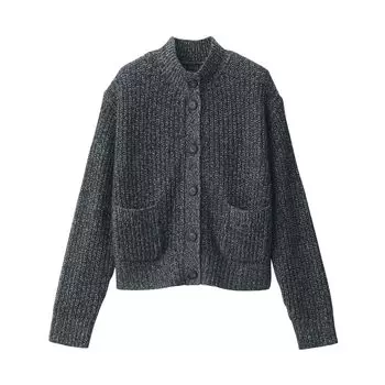 Кардиган с высоким воротником из смеси шерсти яка MUJI BA1PPA4A Темно-серый XL Женский Женский Женский