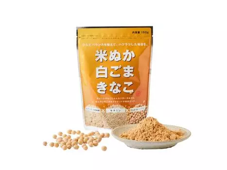 Мука из соевых бобов Koda Shoten с рисовыми отрубями и белым кунжутом 150 г x 2 пакета Соевые бобы из Хоккайдо С добавлением рисовых отрубей и белого кунжутного порошка Аромат приятный