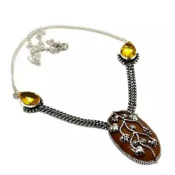 Мукаит цитрин 925 пробы с посеребренным покрытием ювелирное ожерелье ручной работы 18 дюймов 18 красный