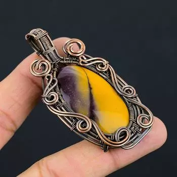 Мукаит драгоценный камень чистая медная проволока обернутая ювелирные изделия ручной работы кулон для нее 2.83 Inches жёлтый