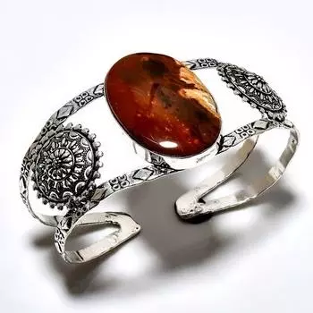 Мукаитовый драгоценный камень 925 посеребренный ювелирный браслет ручной работы-манжета