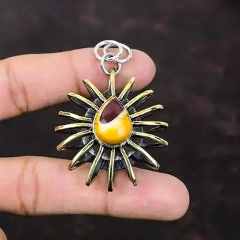 Мукаитовый кулон Стерлингового серебра 925 пробы Драгоценный камень Ювелирные изделия ручной работы 18-каратное позолоченное кулон Клетка Ювелирный подарок для мамы Дизайнерский кулон