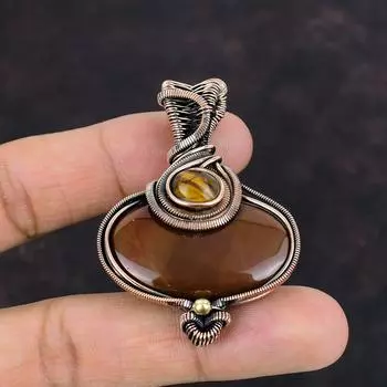 Мукаитовый кулон, ювелирные изделия из медной проволоки, кулон с тигровым глазом, кулон с драгоценным камнем, ювелирный подарок ручной работы для мамы, медные подвески