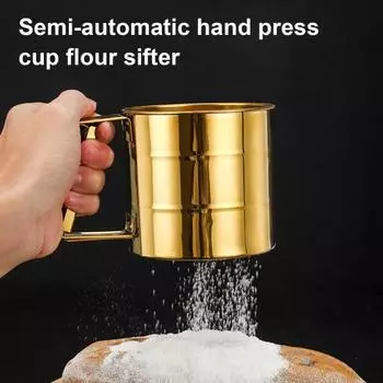 Мукопросеиватель из нержавеющей стали, мелкоячеистое сито для муки, ручной дизайн, сахарный сито, многоцелевой кухонный инструмент серебряный
