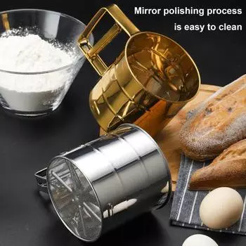 Мукопросеиватель из нержавеющей стали, мелкоячеистое сито для муки, ручной дизайн, сахарный сито, многоцелевой кухонный инструмент серебряный