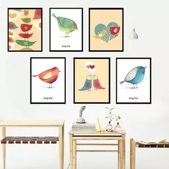 Мультфильм Акварель Птица Холст Картины Гостиная Декоративная Живопись Диван Фон Стена Спальня Висячая Картина Настенное Искусство 21*30cm