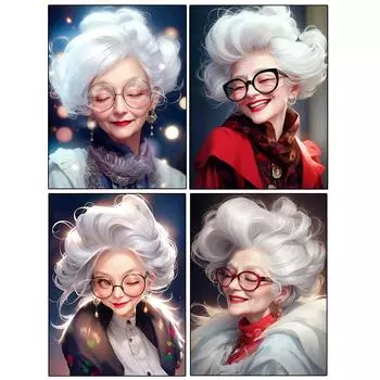 Мультфильм Алмазная картина Вышивка крестом Красочная картина Счастливая бабушка 5D DIY Алмазная вышивка Украшение для дома Full Round 20x30CM