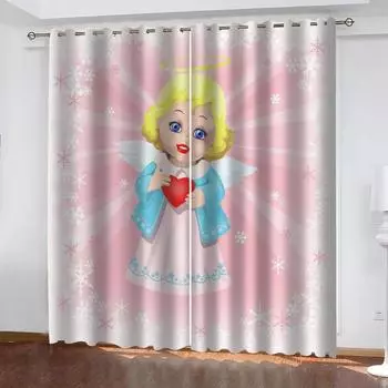 Мультфильм Ангел Девочка Розовая Принцесса Оконные Шторы в Детской Спальне Гостиной Холле Декор Кухни Шторы Шторы Жалюзи 2 Шт. W50 X H130(CM)X2&Hook