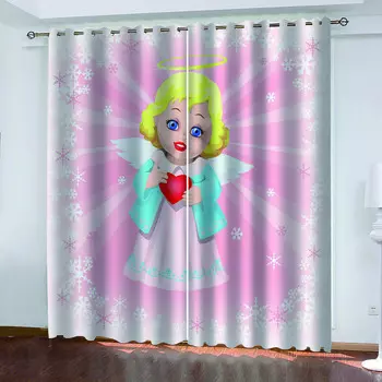 Мультфильм Ангел Девочка Розовая Принцесса Оконные Шторы в Детской Спальне Гостиной Холле Декор Кухни Шторы Шторы Жалюзи 2 Шт. W50 X H130(CM)X2&Hook