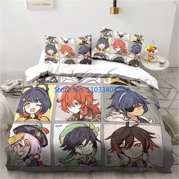 Мультфильм аниме Genshin Impact Game постельное белье пододеяльник с принтом одеяло покрывало постельное белье для мальчиков и девочек комплекты постельного белья декор спальни Child 120x150cm