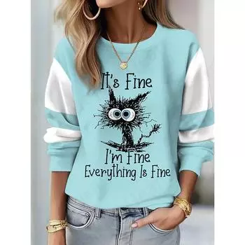 Мультфильм Аниме Кот 3D Принт Толстовка Женская Модные Буквы Толстовки Женские Свитшоты Смешные Животные Пальто Одежда Для Девочек Толстовка С О-Образным Вырезом Женская S