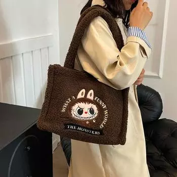 Мультфильм Аниме Labubu сумка через плечо для женщин и девочек Милая большая вместительная сумка студенческие сумки модная повседневная сумка подарки A5