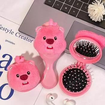 Мультфильм аниме милый плюшевый петлевой гребень с подушкой безопасности портативный складной зеркальный гребень креативный милый плюшевый кукольный кукольный гребень с подушкой безопасности массажный гребень подарок