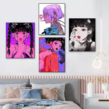 Мультфильм аниме модная девушка холст картины постеры и принты настенные художественные картины для гостиной украшения дома Cuadros 21X30cm No Frame