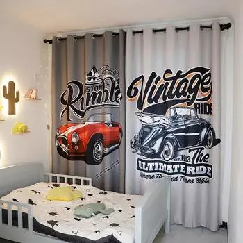 Мультфильм Астронавт Ракета Спутник Космос Анимация Занавеска Машина Мальчик Спальня Дети Детский сад Гостиная Оконные занавески W50xH130(CM)x2pcs&HOOK