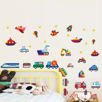 Мультфильм автомобиль DIY 3D виниловые наклейки на стену для детских комнат домашний декор художественные наклейки