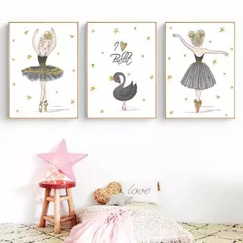 Мультфильм балетная принцесса плакат на скандинавскую тему детская настенная живопись на холсте девушка черный лебедь принт настенные панно для декора детской комнаты 21cm30cm NoFrame