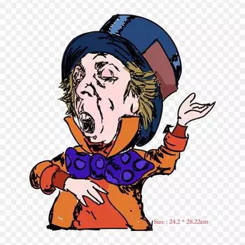 Мультфильм Безумный Шляпник Термопереносная печать виниловые нашивки наклейки для одежды Аппликации своими руками Моющиеся нашивки