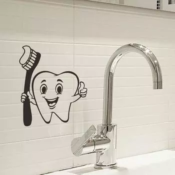 Мультфильм Чистка зубов Детская комната Детский сад Ванная комната Домашнее украшение Наклейка на стену Самоклеящаяся декорация для комнаты 19x22cm