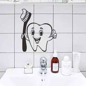 Мультфильм Чистка зубов Детская комната Детский сад Ванная комната Домашнее украшение Наклейка на стену Самоклеящаяся декорация для комнаты 19x22cm