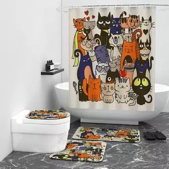 Мультфильм цифровая печать занавеска для душа занавеска для ванной комнаты брезентовая занавеска для душа W90cm*L180cm