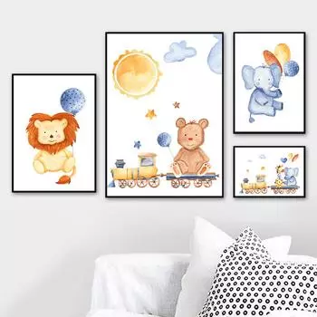 Мультфильм Детские стены книги по искусству холст плакат с принтом животных Лев слон скандинавские детские украшения картина живопись декор детской комнаты 21cm30cm NoFrame