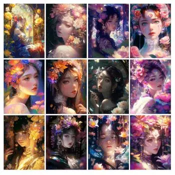 Мультфильм Девушка Цветок Алмазная Картина Новые Поступления Diy Полный Квадратный Круглый Дрель Стразы Вышивка Женщина Мозаика Наборы Для Вышивки Крестом Настенный Декор Square drill 30x40cm