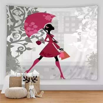 Мультфильм девушка настенный гобелен бабочка цветок мода искусство женский гобелен домашняя комната спальня красивое украшение 100X75CM