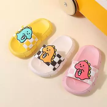 Мультфильм динозавр 2024 новые открытые носки милые тапочки для мальчиков для ванны плоские повседневные детские модные повседневные туфли для девочек для бассейна пляжа 24-25(Inner 16cm чёрный