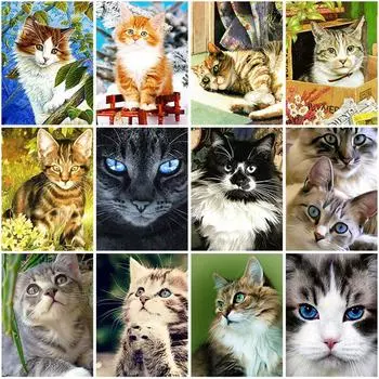 Мультфильм DIY 5D алмазная живопись вышивка крестиком полная круглая смоляная мозаика животное кошка Алмазная вышивка наборы ручной работы домашний декор Full Round 20x30CM