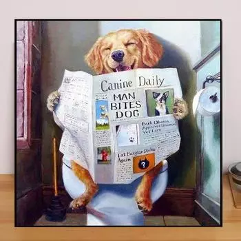 Мультфильм DIY 5D алмазная живопись собака читает газету Алмазная вышивка полный набор аниме для вышивки крестом домашний декор подарок ручной работы Round 25x25cm