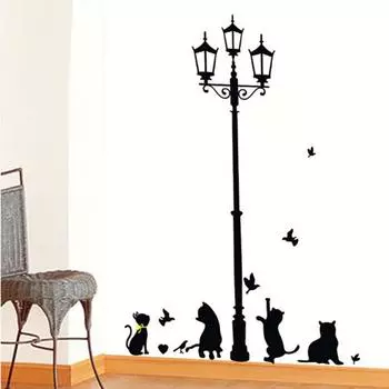 Мультфильм DIY древняя лампа четыре кошки и птицы настенная наклейка настенная роспись домашнего декора комната для детской комнаты наклейки на обои