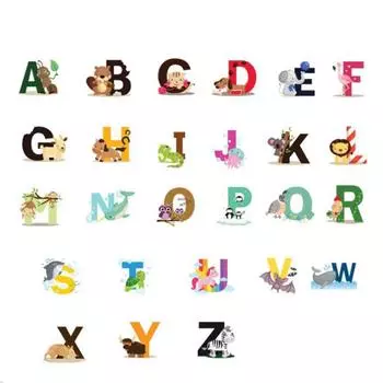 Мультфильм джунгли дикие 26 букв алфавита животные наклейки на стену для детских комнат one